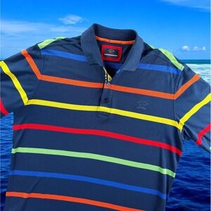 Paul & Shark Polo Shirt Mens Large Competition Yachting Sailing Beach Dad Stripe
